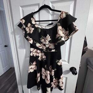 Floral Off-Shoulder Black Dress
